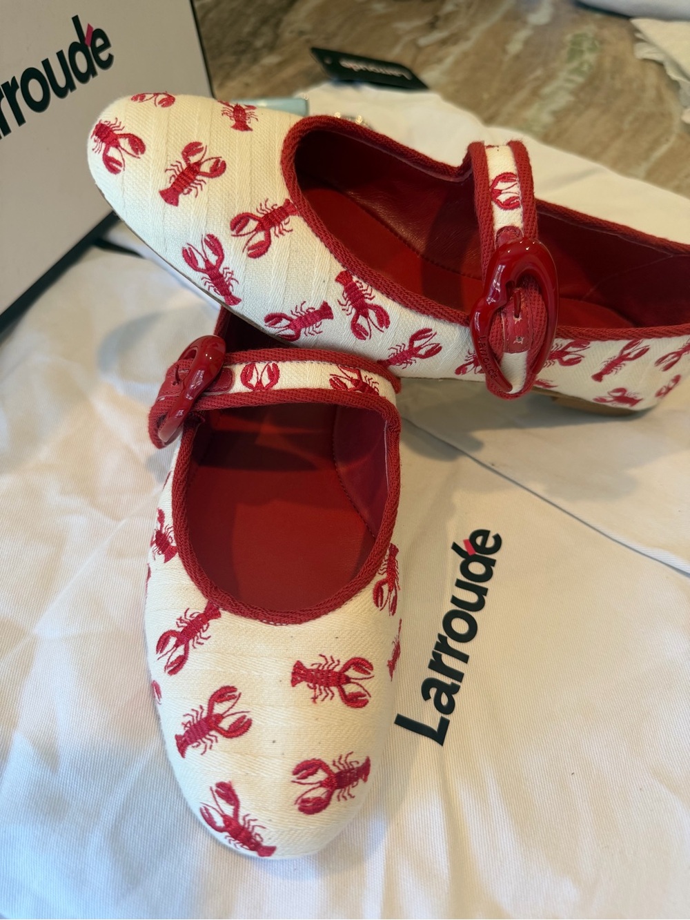 Larroudé Verona Ballet flats, Red & Cream Lobster Print, nwt and box - Picture 4 of 5